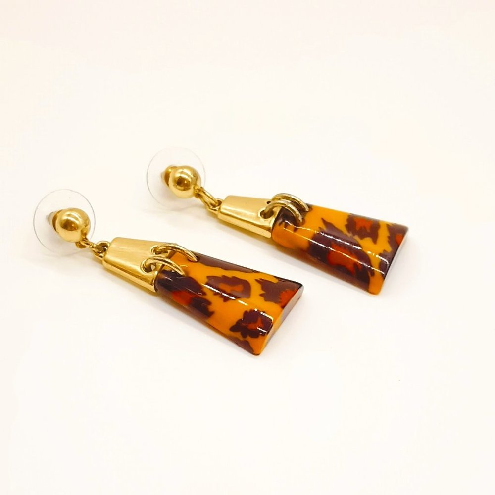 Acrylic Animal Print Pyramid Earrings Gold Retro Dangle Post Boho Jewelry
